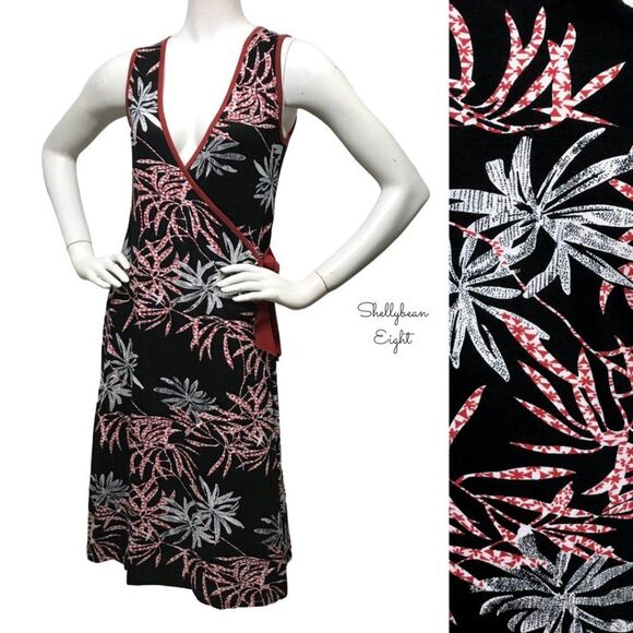 ANTHROPOLOGIE Tropical Print Stretch Wrap Dress S - Picture 2 of 11